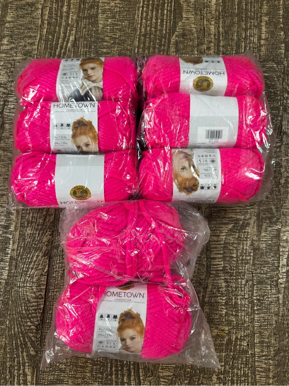 Lion brand Hometown Yarn Lot - 8 Skeins Neon Punk